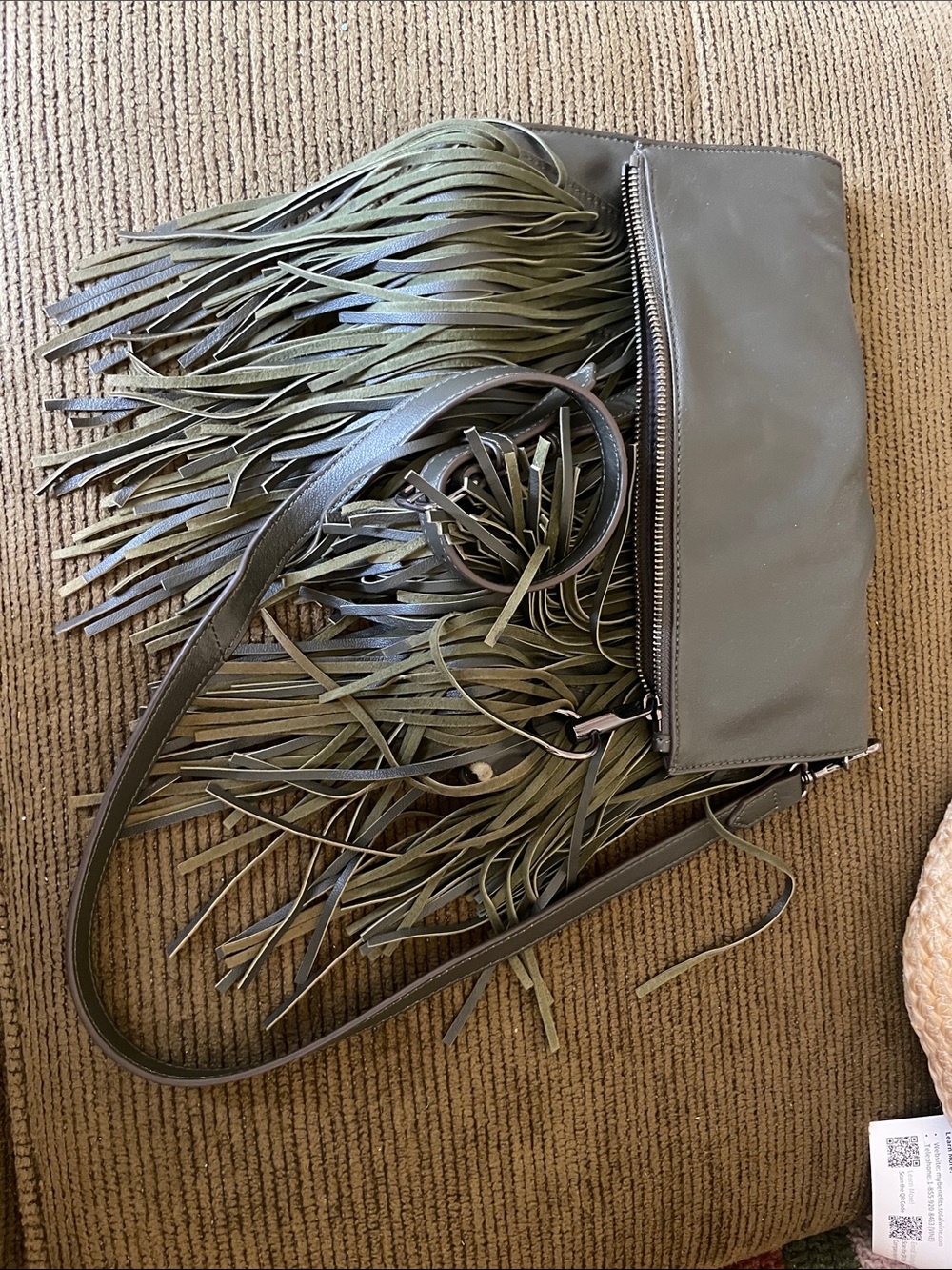 Elizabeth & James Olive Green Lamb Leather Fringe Bag
